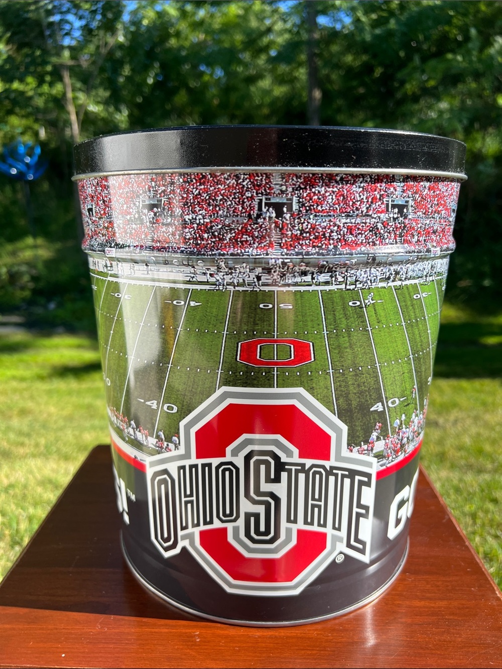Vintage Ohio State Buckeyes College Football Storage Drum Tin Container Man Cave